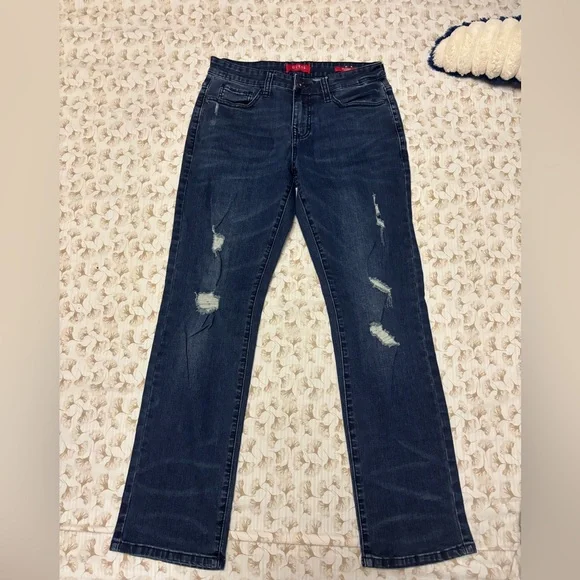 Guess Blue Straight Leg Jeans with Distressed Details - Picture 1 of 7